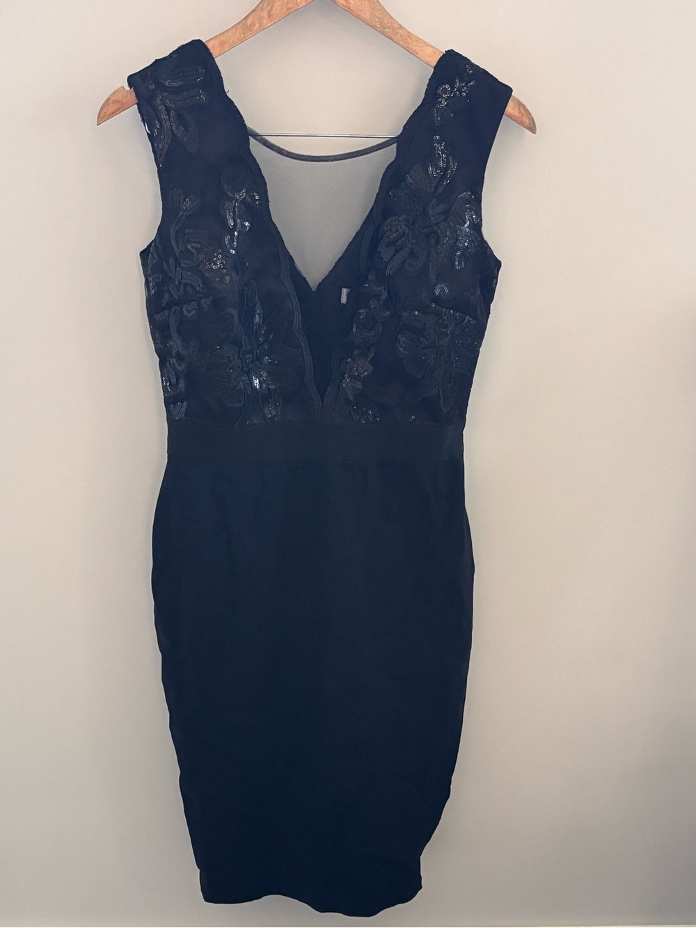 Goddiva Deep Plunge Front Sequin Bodice Dress
